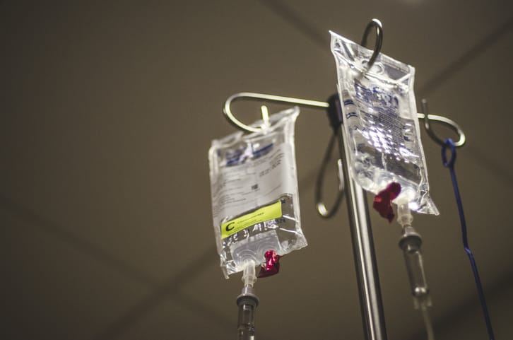 Photo shows chemotherapy drugs hanging on a pole/Getty Images